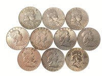 (10) 1963 Benjamin Franklin Silver Half Dollars