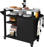 Grill Cart Outdoor BBQ Table  Wheels  Black