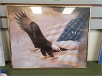 American Eagle And Flag Print, Framed