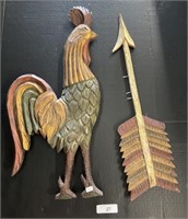 Hand Carved Handpainted Wooden Rooster/Arrow.