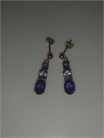 14 Karat Yellow Gold/Amethyst/Tanzanite Earrings