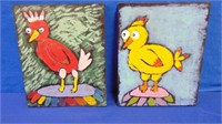 (2) Whimsical Chicken Original Paintings