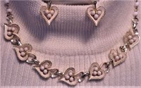 Hearts & Pearls Necklace Clip On Earrings Set
