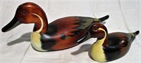 2 Painted Wooden Decorative Duck Decoys 12"/16.5"