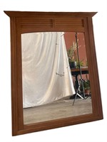 English Large Beveled Mirror with Oak Frame