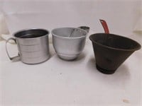 3 kitchen utensils. Nesco fruit jar strainer with