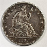1862 SEATED HALF DOLLAR XF