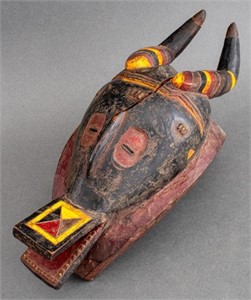 African Polychrome Carved Wood Zamble Mask