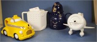 Four various novelty ceramic teapots