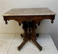 Antique Victorian Walnut marble top parlor table