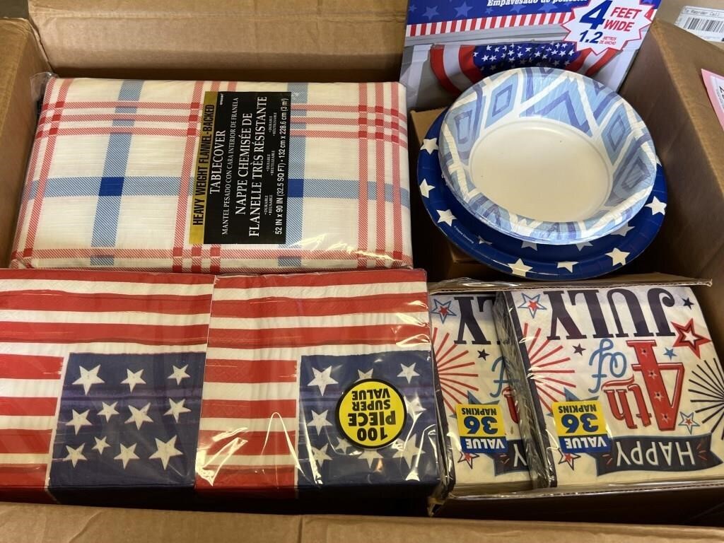 Box of 4th of July Paper Supplies / Napkins Plates