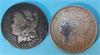 1901-0 & 1921 Morgan Silver Dollars