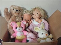Box of Vintage Dolls and Stuffed Animals