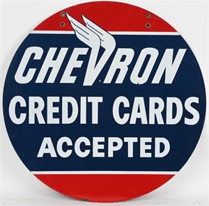 CHEVRON CREDIT CARDS ACCEPTED PORCELAIN SIGN