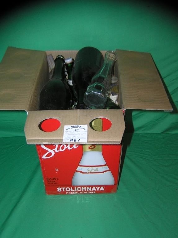 Large box of vintage estate bottles