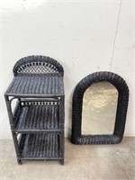 Wicker Shelving Unit and Mirror