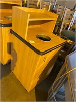 Pecan trash can with bin wood cabinet