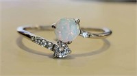 Sterling Silver Opal Band Ring Size 7