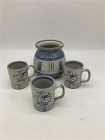 Lou Stoneware Canister & (3) Mugs Gaggle of Geese