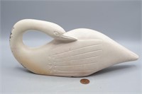 White Carved Stone Swan Statue