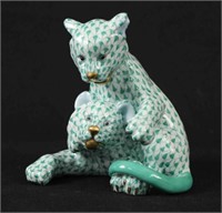 Herend Porcelain "Lion Cubs" Green Fishnet Decor