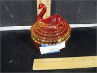 Jeannette Glass red/ yellow Glass swan candy dish