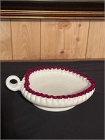 Fenton ruby red crest heart dish