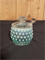 Fountain blue opalescent condiment jar