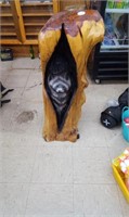 Raccoon in Log Wood Carving