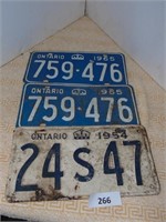 License Plates  2 x 1965 and 1 x 1954