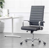 Home Office Chair Ribbed Leather High Back