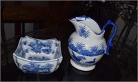 Blue & White Pitcher and Bowl