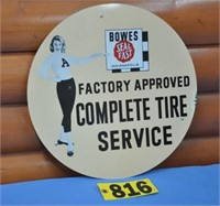 Vtg Bowes ser. station tin Tire Center whl cover