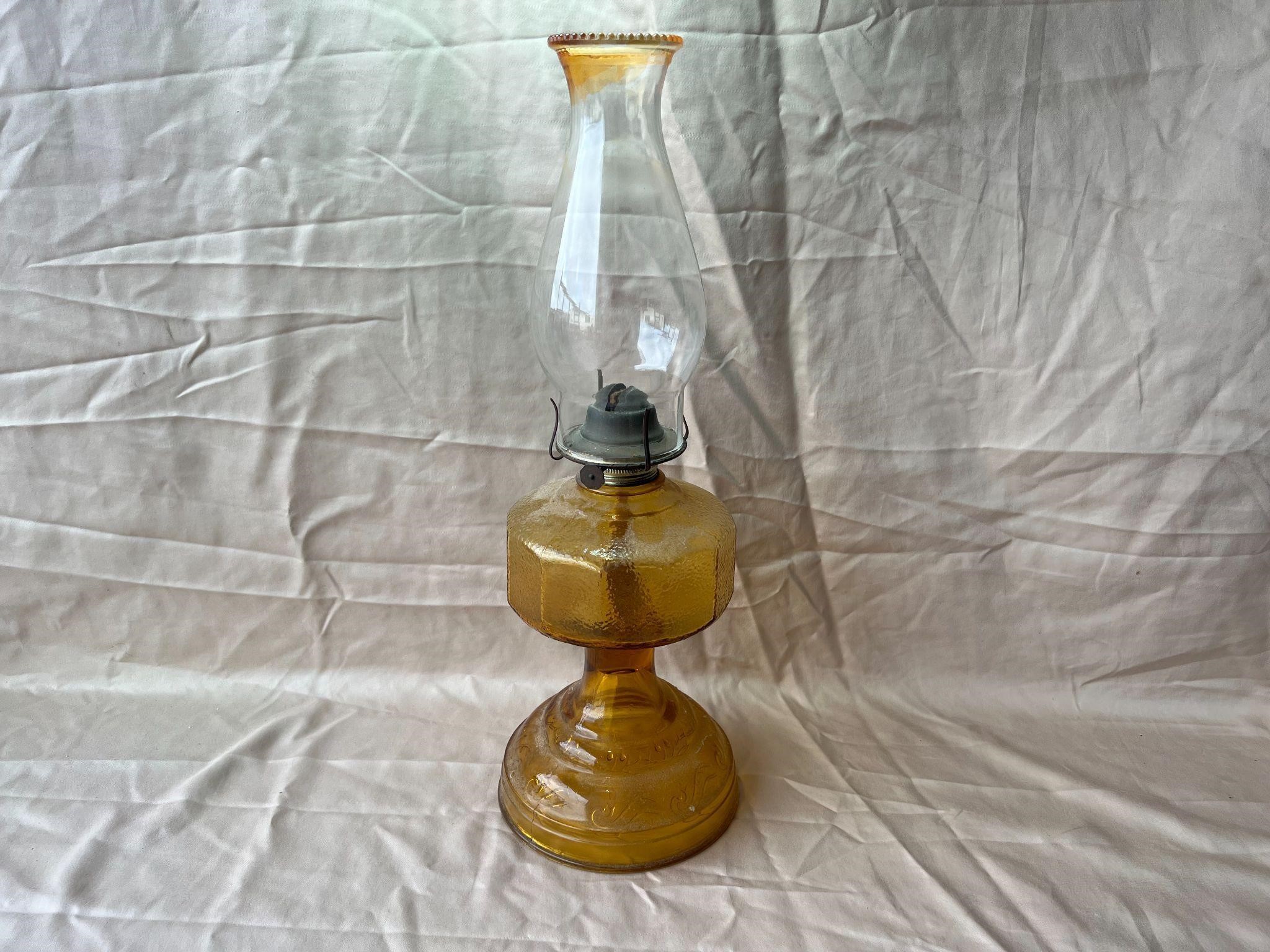 Vintage Amber Oil Lamp with matching Lamp