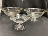 3 Pattern Glass Compotes