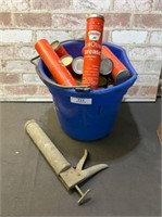 PLASTIC BUCKET WITH GROUP OF SINCLAIR GREASE TUBES