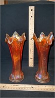 2 Vintage Carnival Glass Vases