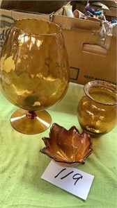 Vintage 13.5” tall Diamond Quilted Amber Goblet,