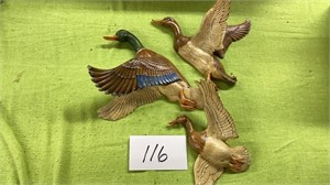 3 Vintage 1973 Handcrafted ceramic Duck wall