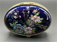 Blue Enameled Gold Toned Pill Box