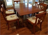 819 - DINING TABLE W/6 CHAIRS W/NEEDLEPOINT SEATS