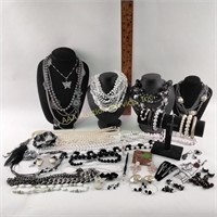 Black & White Costume Jewelry Lot: Necklaces,