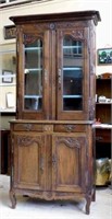 Early French Normandy Carved Oak Bookcase.