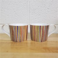 (2) 2008 Vertical Striped Rainbow Striped Mugs