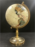 Mineral Inlaid World Globe on Brass Stand