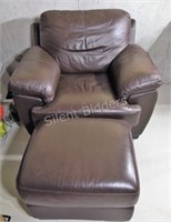 Chestnut Brown Polyurethane Leather Chair+Ottoman