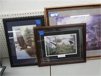 3 framed Eagle prints - 27" x 23" and smaller