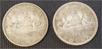 1963 + 65 CDN Silver Dollar Coins