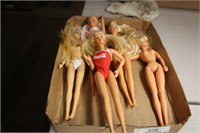 5 BARBIE DOLLS (1 WITH COKE SUIT ON)