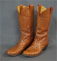 Nocona Full Quill Ostrich Brown Cowboy Boots, Used